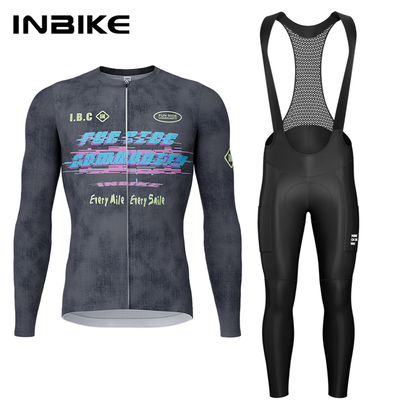 Mountain Biking Pants For Men - ชุดปั่นจักรยาน INBIKE สำหรับฤดูใบไม้ผลิและฤดูใบไม้ร่วง เสื้อปั่นจักรยานแขนยาว กางเกงปั่นจักรยานแบบมีแผ่นรอง ชุดปั่นจักรยานเสือภูเขาและเสือหมอบ