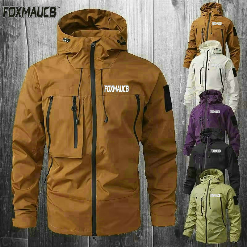 Mountain Biking Rain Jacket - FOXMAUCB เสื้อแจ็คเก็ตกันฝนสำหรับปั่นจักรยานผู้ชายกันน้ำมีฮู้ดเสื้อผ้าจักรยานเสือภูเขาเสื้อแจ็คเก็ตรถจักรยานยนต์เสื้อ MTB จักรยานกันลม